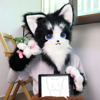 Soft White Faux Fur Paw Gloves with Yellow Pads