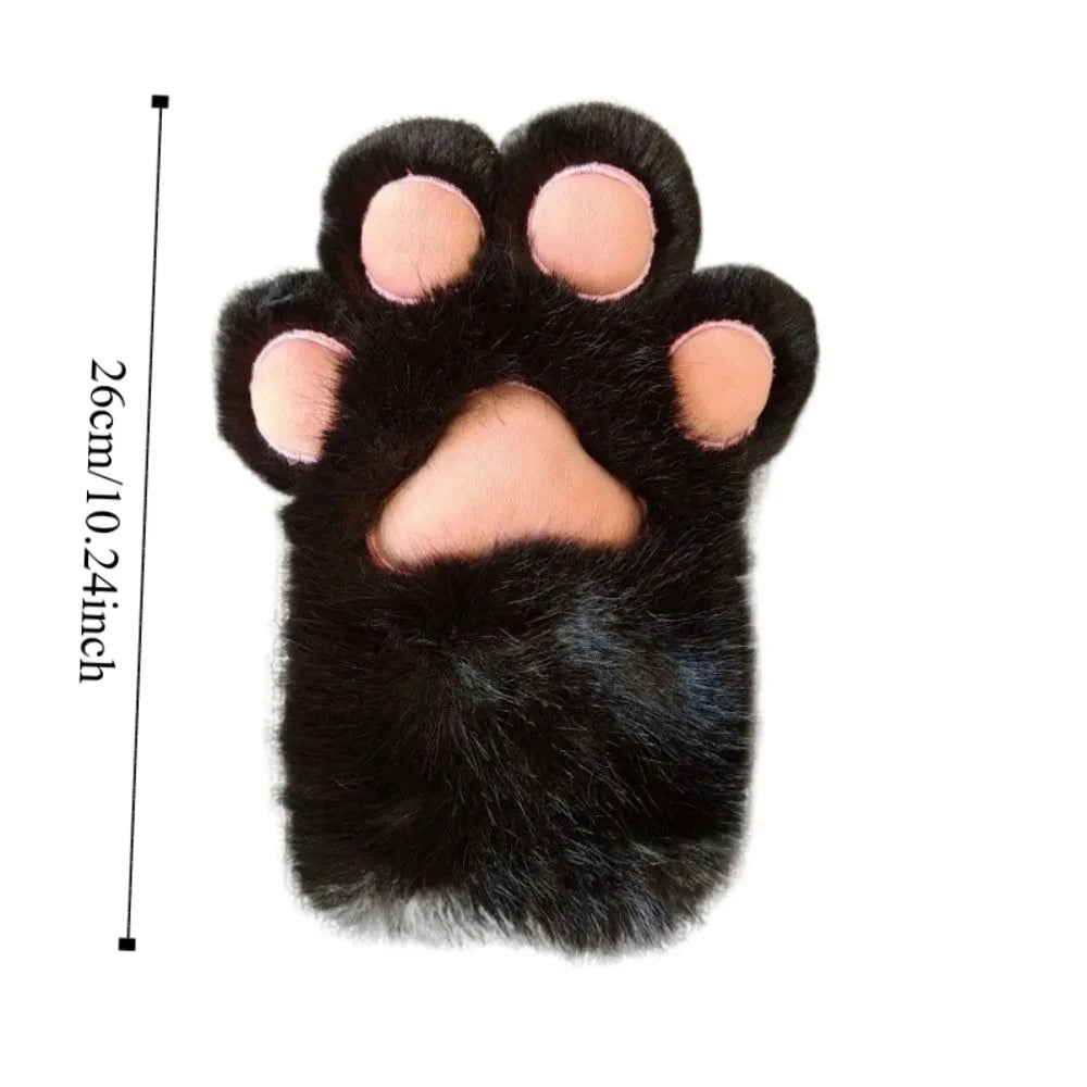 Plush Grey Faux Fur Cat Paw Mittens