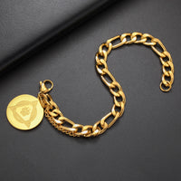 Layered Gold Figaro Chain Bracelet with Paw Print