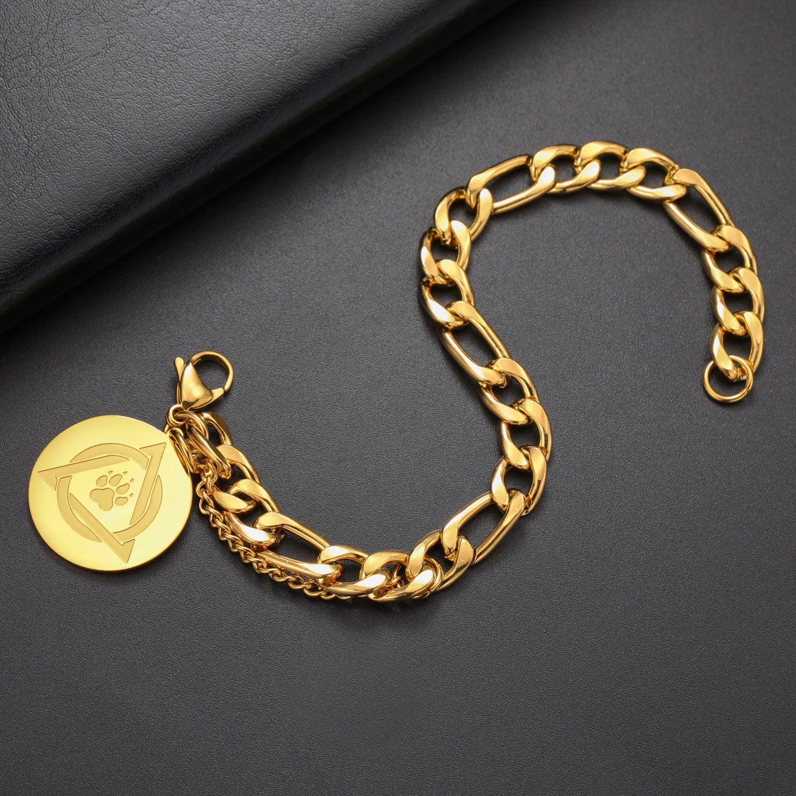 Layered Gold Figaro Chain Bracelet with Paw Print