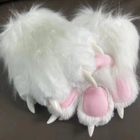 Furry White Claw Gloves with Pink Paw Pads