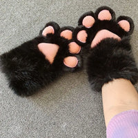 Plush Grey Faux Fur Cat Paw Mittens