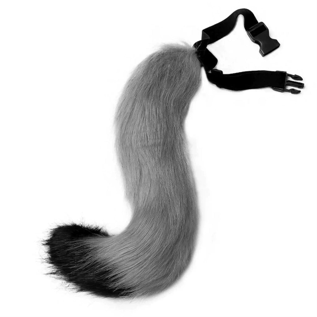 Fluffy Grey Faux Fur Tail with Black Tip