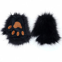Black Faux Fur Paw Mittens with Pads