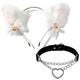 White Fluffy Cat Ears Headband with Heart Choker Set