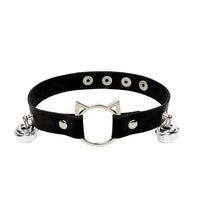 Black Faux Leather Cat Ears Choker with Bells