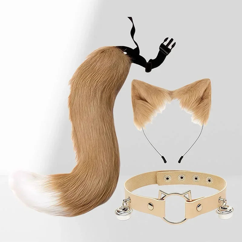 Tan Faux Fur Fox Cosplay Set with Tail & Choker