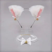 White Faux Fur Cat Ears Headband with Bells & Choker