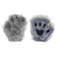Gray Faux Fur Fingerless Animal Paw Mittens