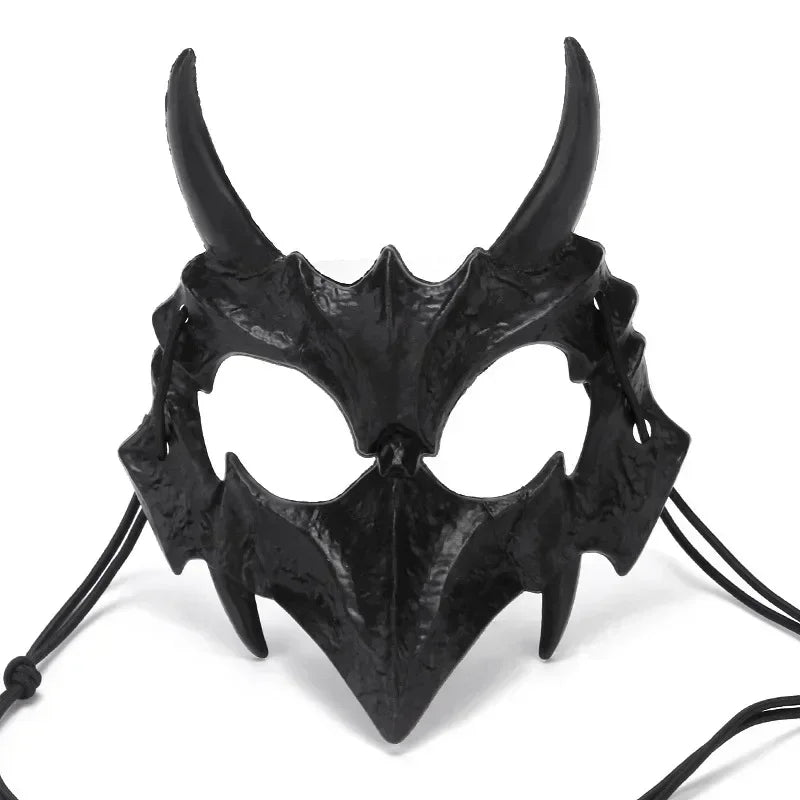 Matte Black Horned Dragon Half-Face Mask