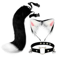 Faux Fur Black Cat Ears Tail and Choker Set