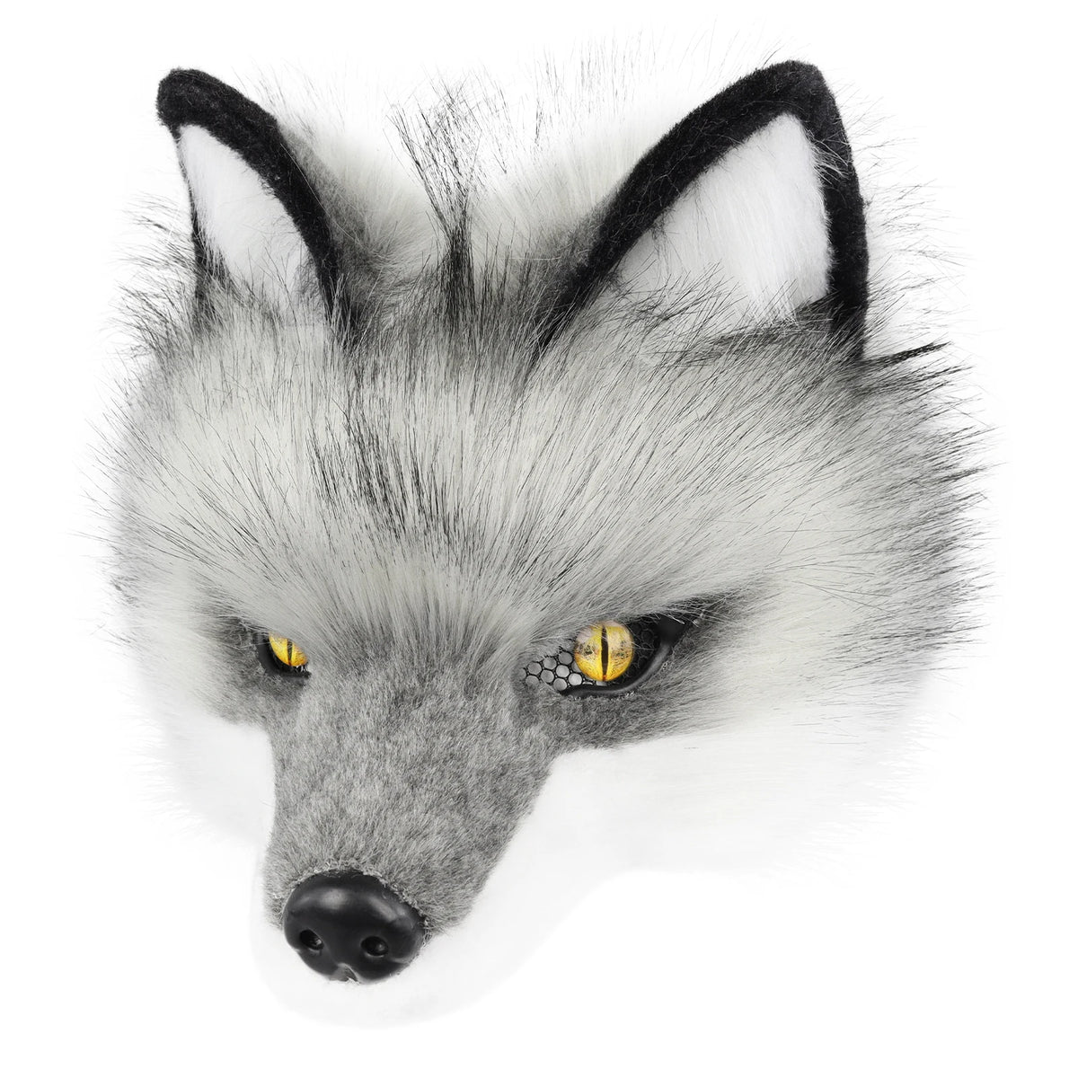 Realistic Grey Faux Fur Fox Mask