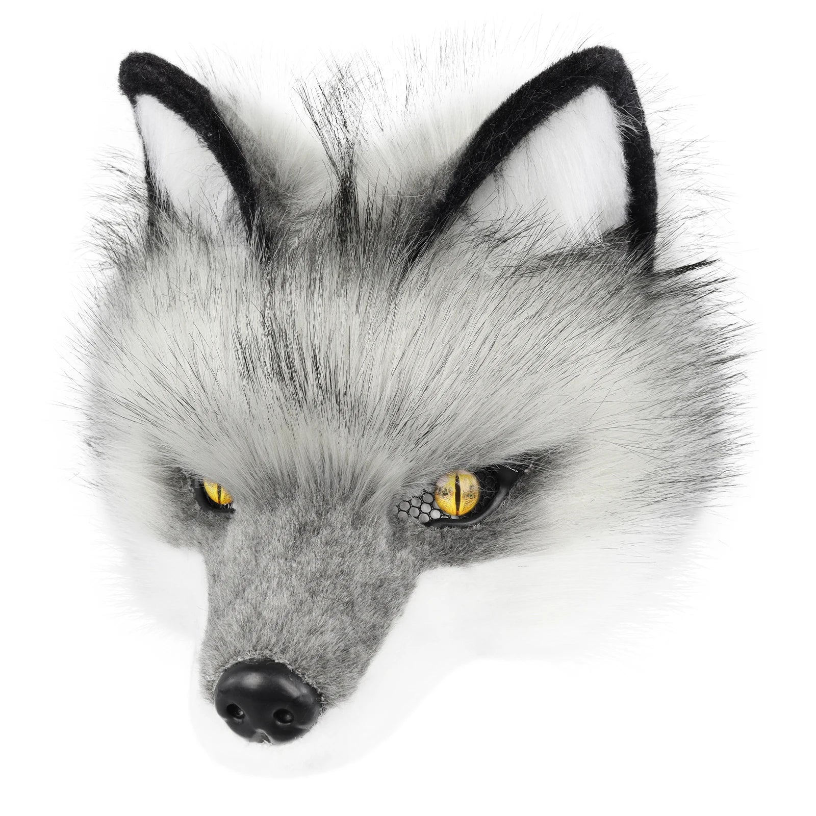 Realistic Grey Faux Fur Fox Mask