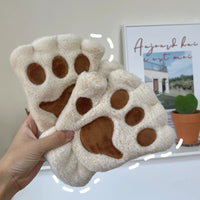 Lavender Plush Paw Fingerless Gloves