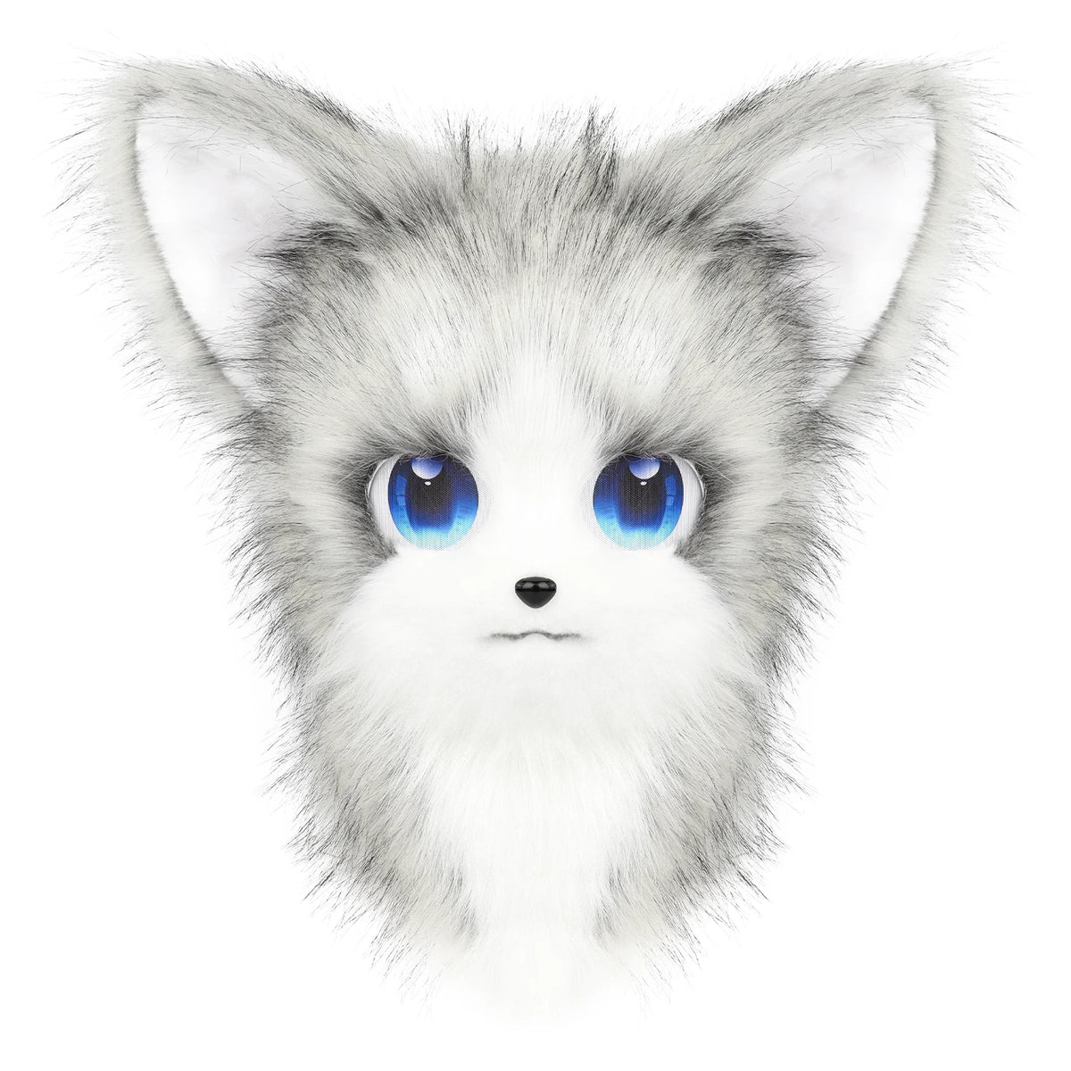Cute Orange Furry Animal Head Keychain with Blue Eyes
