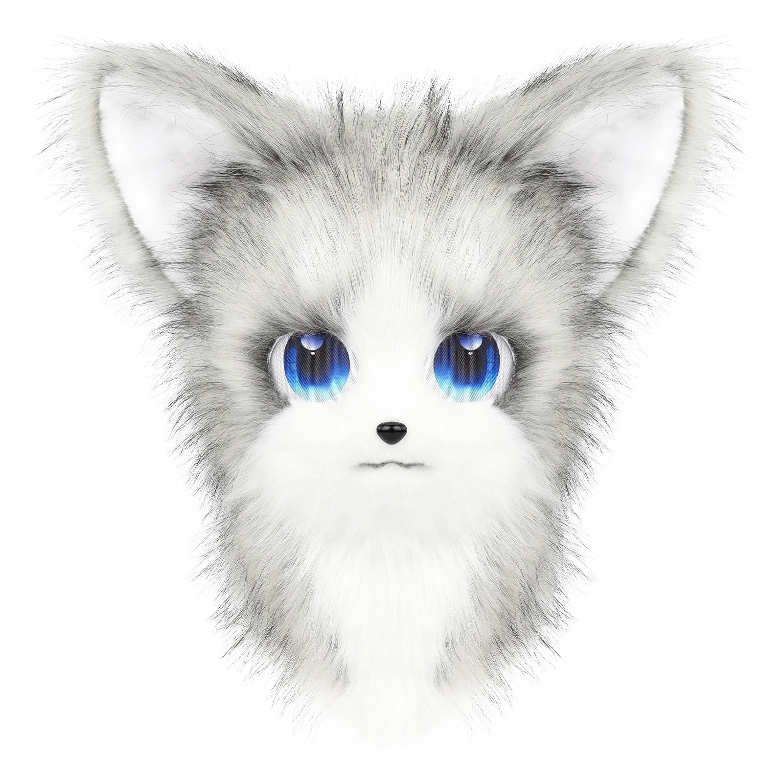 Cute Orange Furry Animal Head Keychain with Blue Eyes