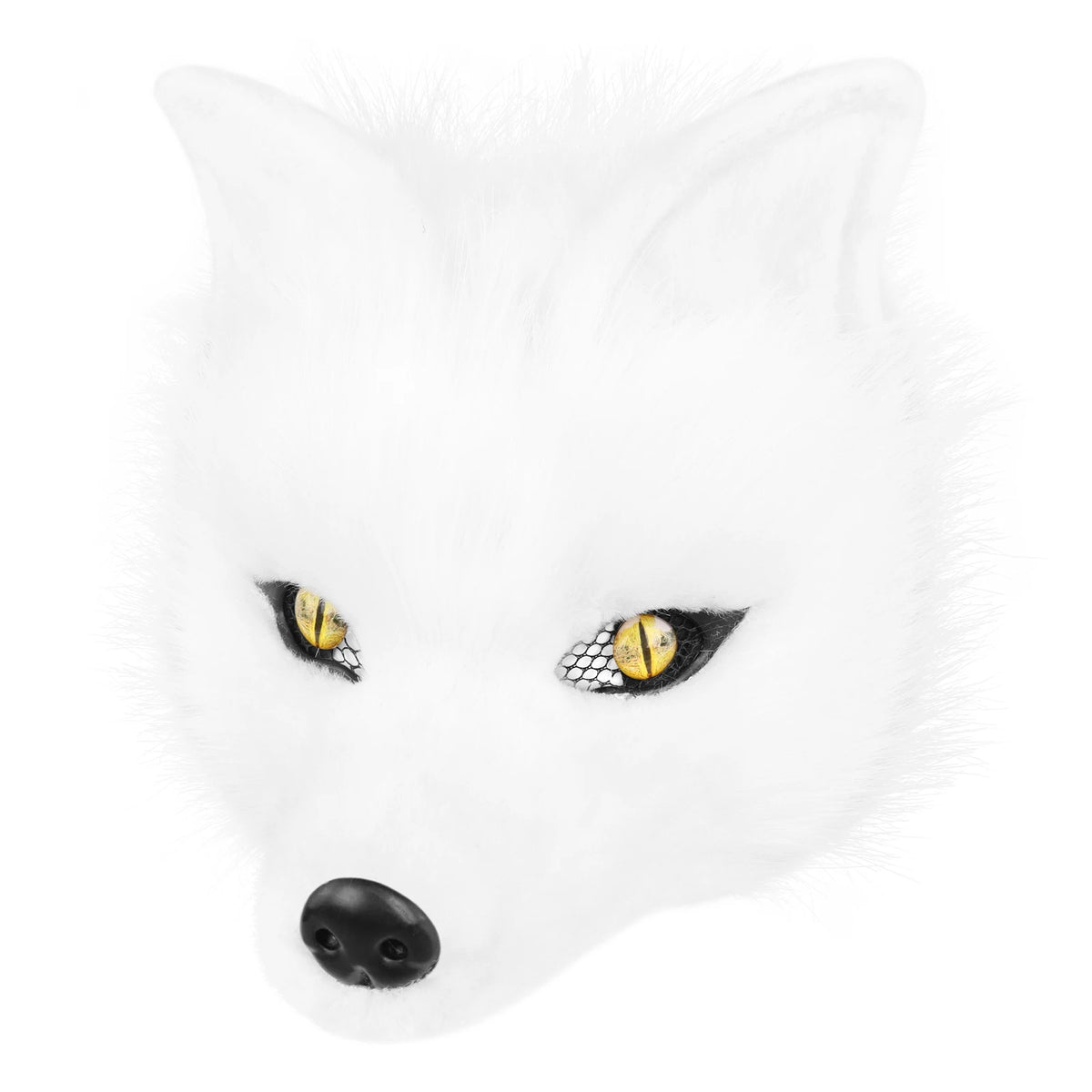 White Faux Fur Fox Mask with Yellow Slit Eyes