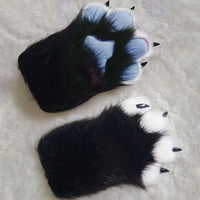 Soft White Faux Fur Paw Gloves with Yellow Pads