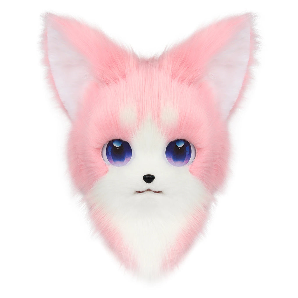 Cute Orange Furry Animal Head Keychain with Blue Eyes