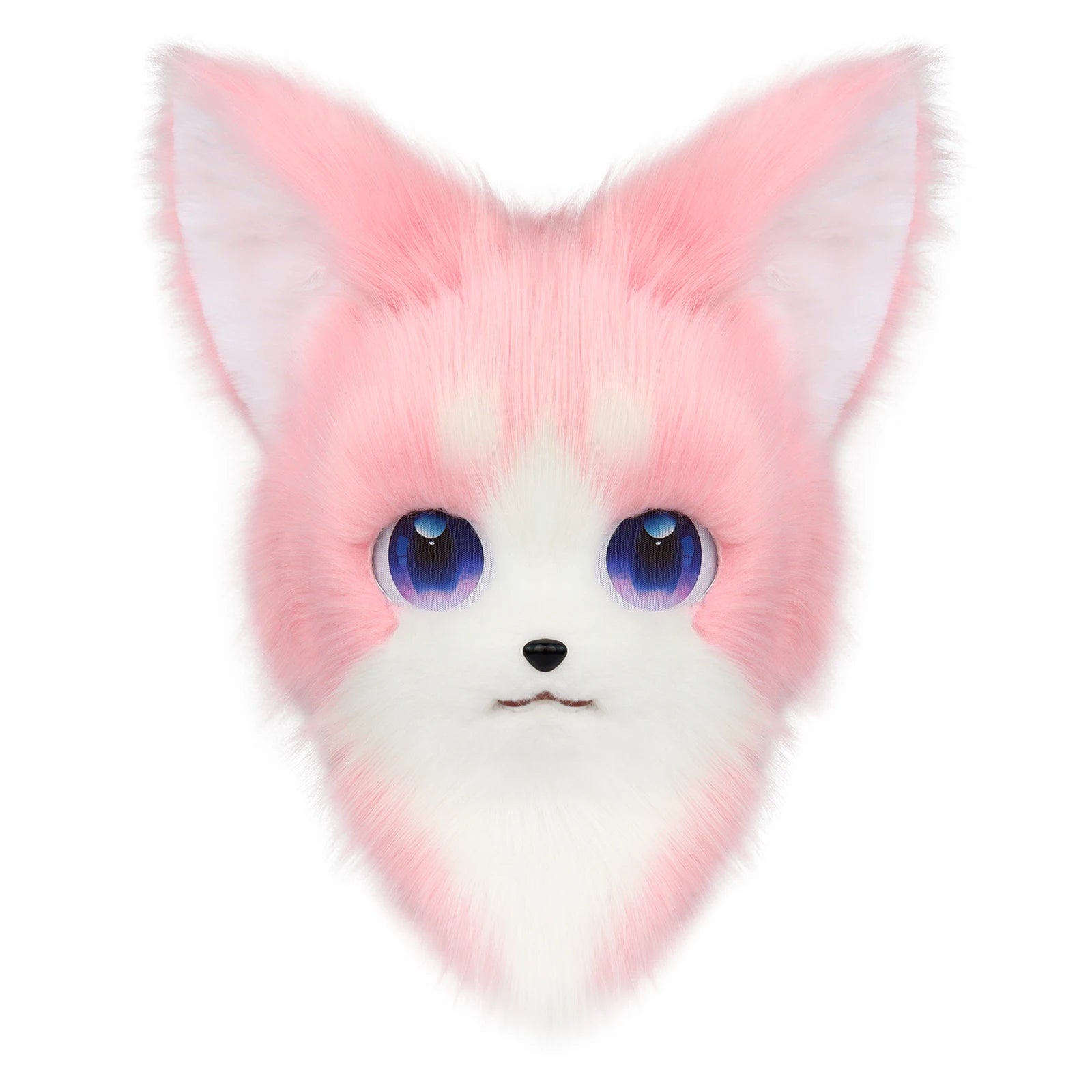 Cute Orange Furry Animal Head Keychain with Blue Eyes