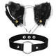 Black Faux Fur Cat Ears with Bells & Choker Set