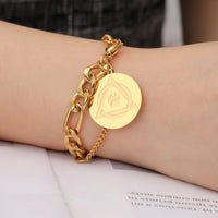 Layered Gold Figaro Chain Bracelet with Paw Print