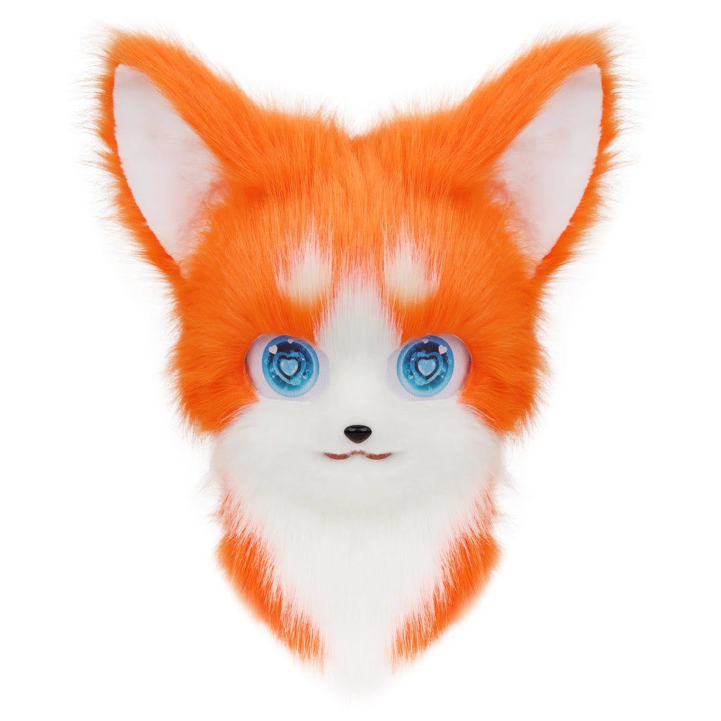 Cute Orange Furry Animal Head Keychain with Blue Eyes