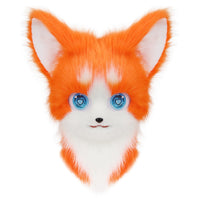 Cute Orange Furry Animal Head Keychain with Blue Eyes