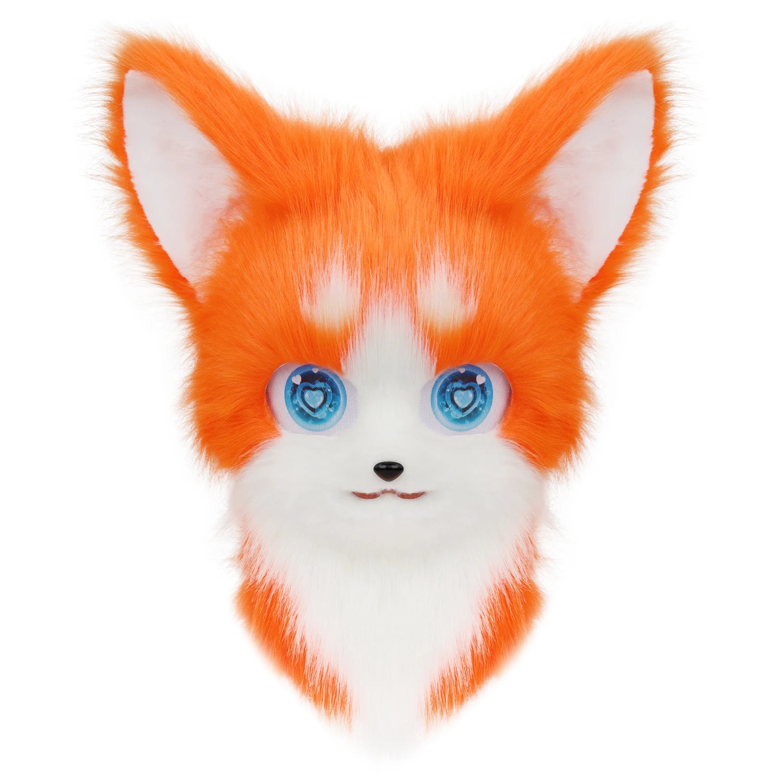 Cute Orange Furry Animal Head Keychain with Blue Eyes