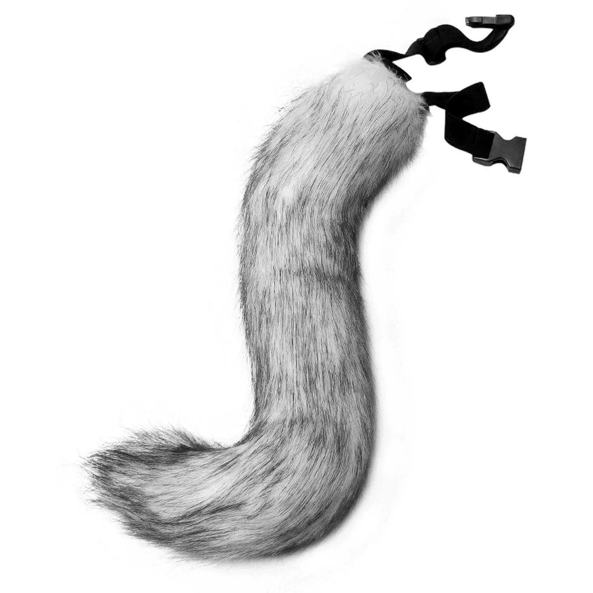 Bushy Grey White Faux Fur Wolf Tail