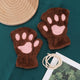 Brown Fluffy Paw Fingerless Mittens with Pink Pads