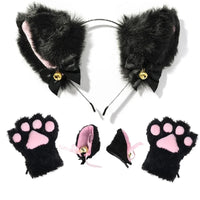 Black Faux Fur Cat Cosplay Set with Paws & Bells