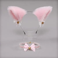 Pink Faux Fur Cat Ears Headband and Lace Choker