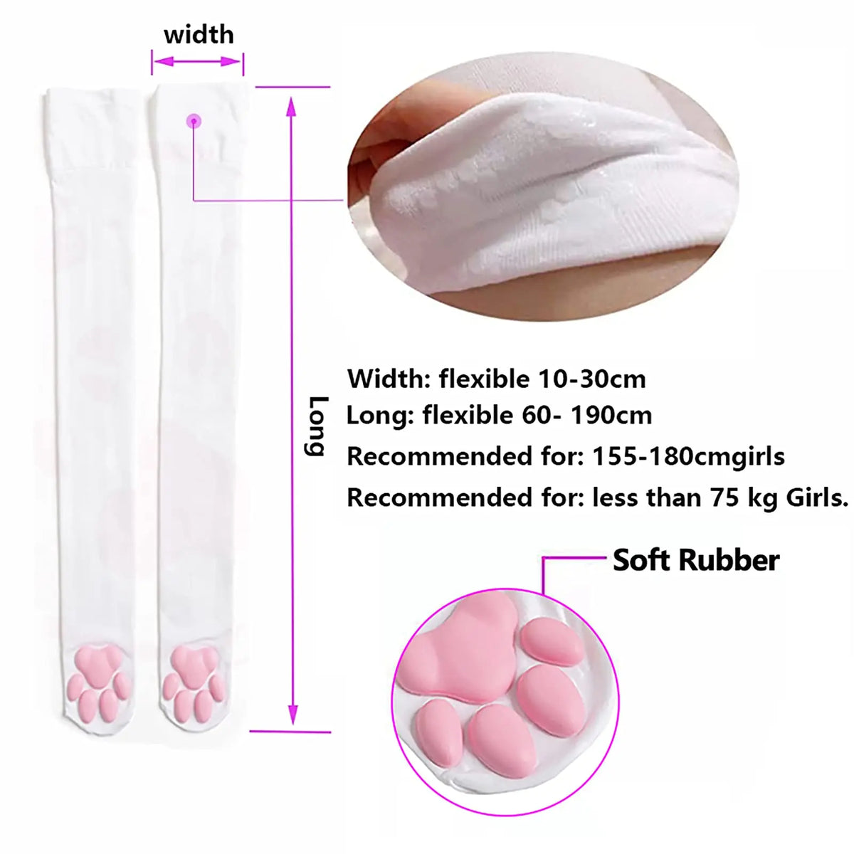 Kawaii Black Cat Paw Thigh-High Socks