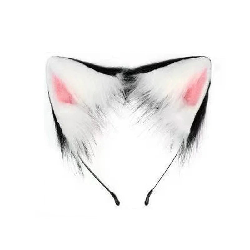 Faux Fur Black and White Ears Headband with Pink Inner