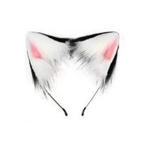 Faux Fur Black and White Ears Headband with Pink Inner