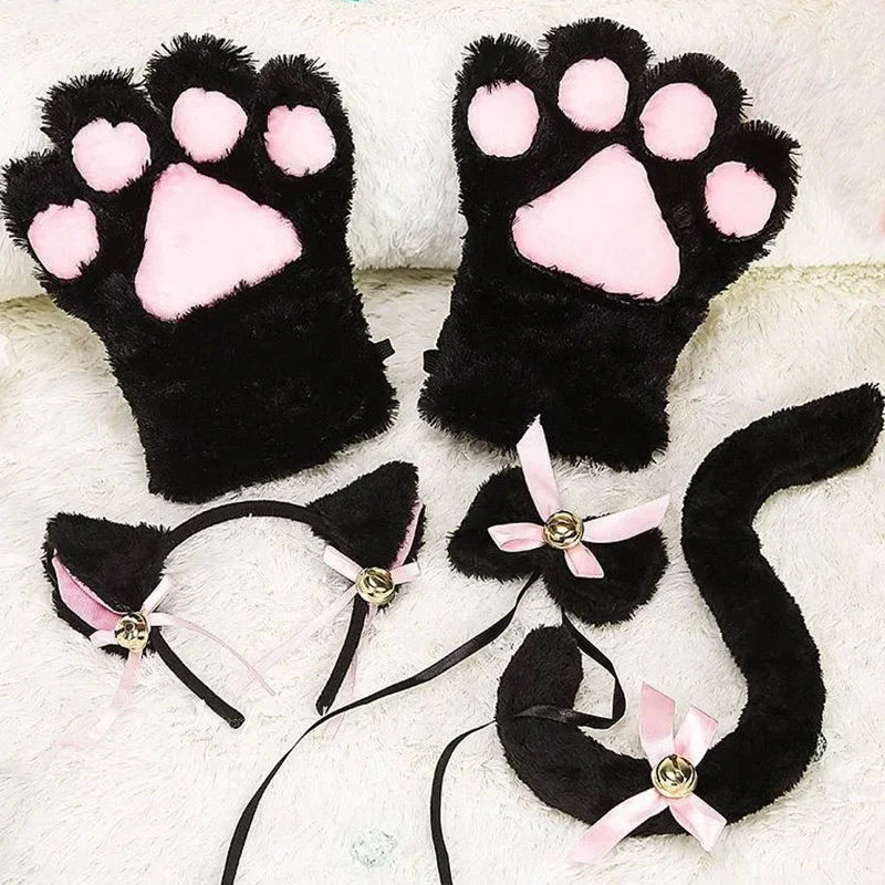 Pink Faux Fur Cat Ears Headband and Lace Choker