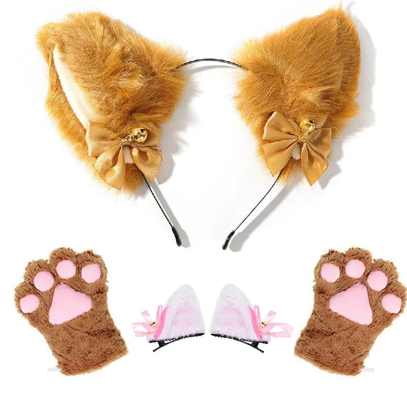 Brown Faux Fur Animal Cosplay Ears & Paws Set