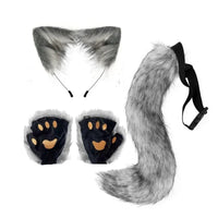 Grey Faux Fur Wolf Ears Tail Paws Set