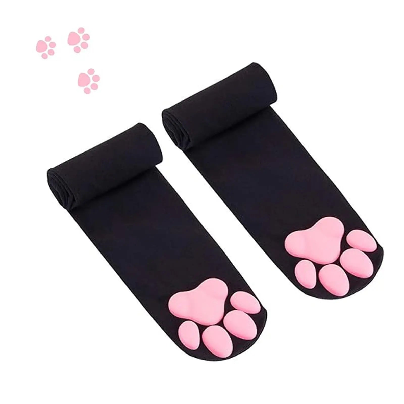 Kawaii Black Cat Paw Thigh-High Socks