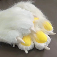 Soft White Faux Fur Paw Gloves with Yellow Pads