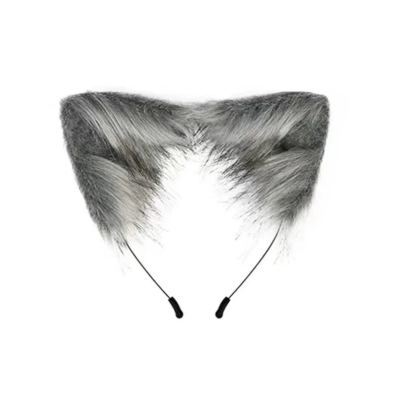 Grey Faux Fur Wolf Ears Headband