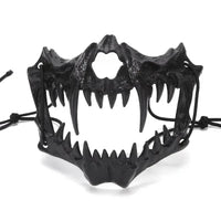 Matte Black Horned Demon Jaw Mask