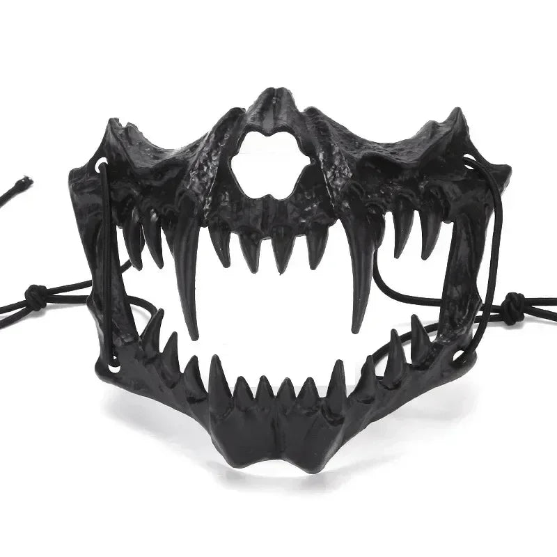 Gothic Black Dragon Mask with Horns and Fangs