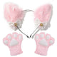Pink Fluffy Cat Ears Headband with Bells & Paw Mittens