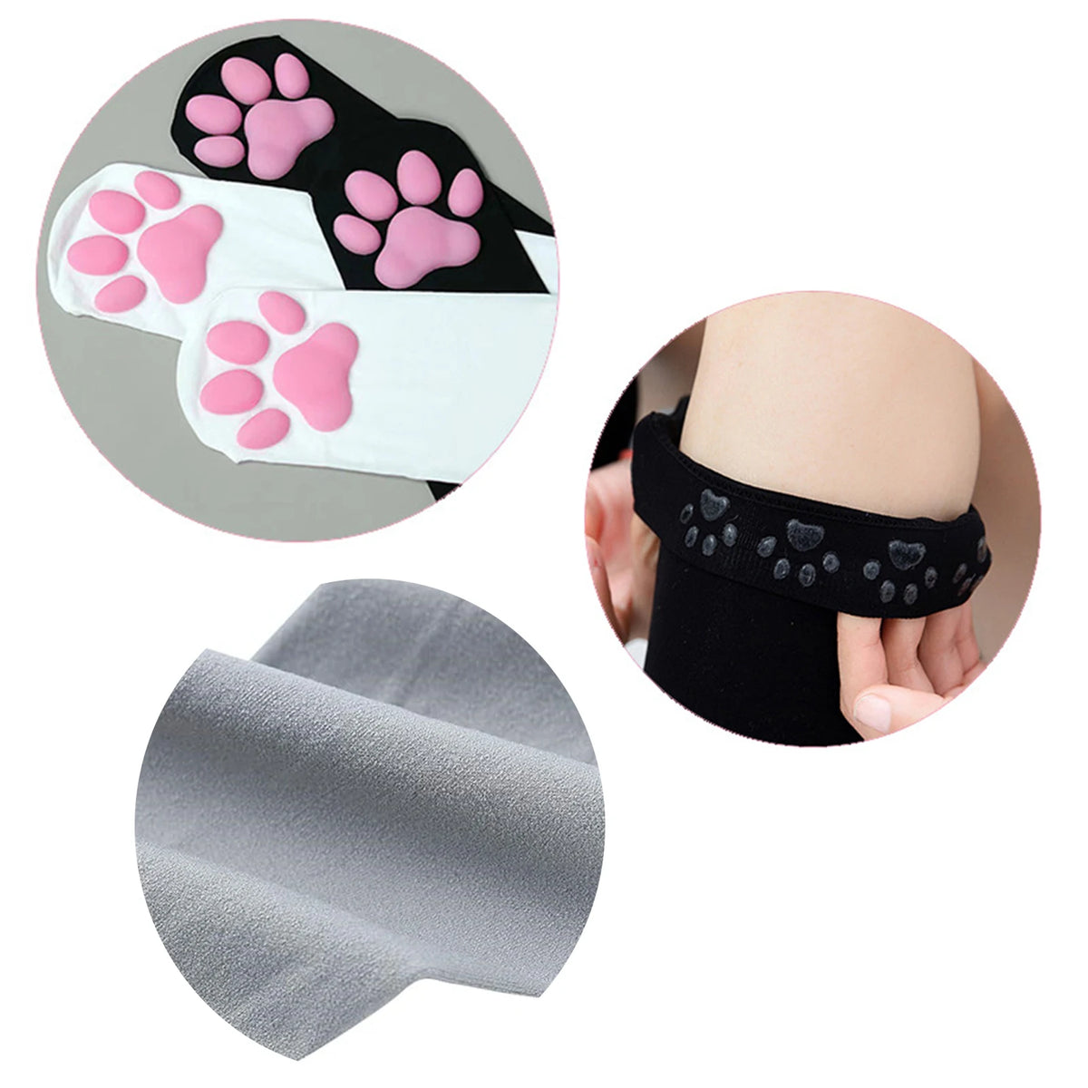 Kawaii Black Cat Paw Thigh-High Socks