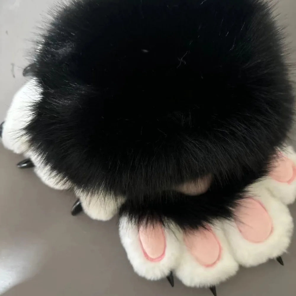 Cute Black & White Faux Fur Paw Hair Claw Clip