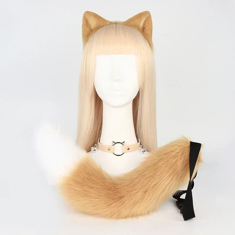 White Faux Fur Cat Cosplay Set with Bells