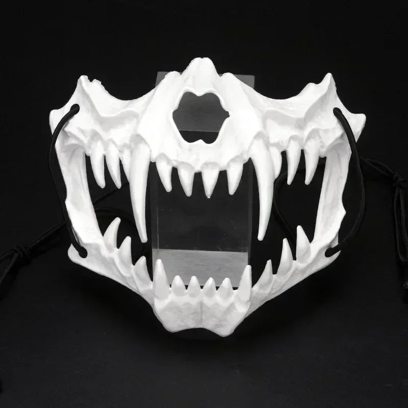White Skull Jaw Mask with Sharp Fangs