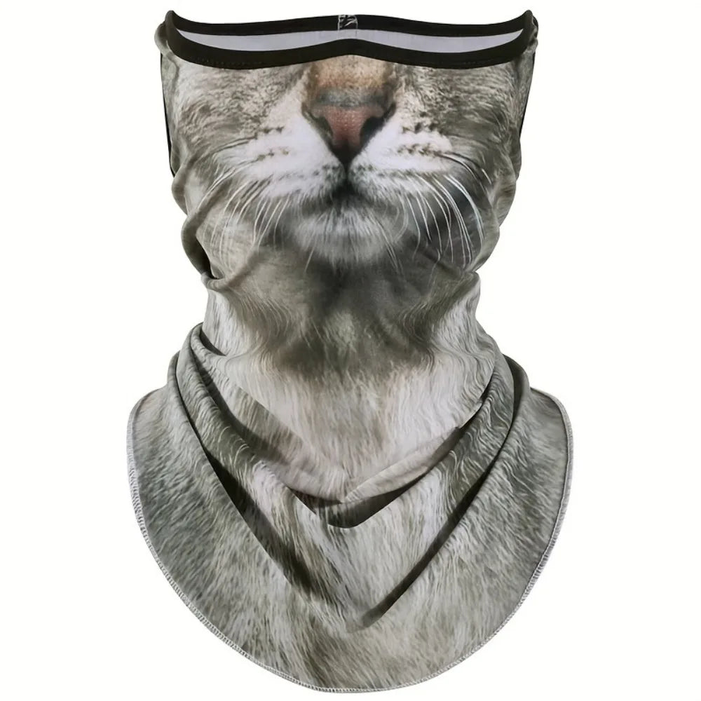 Realistic Gray Tabby Cat Face Neck Gaiter